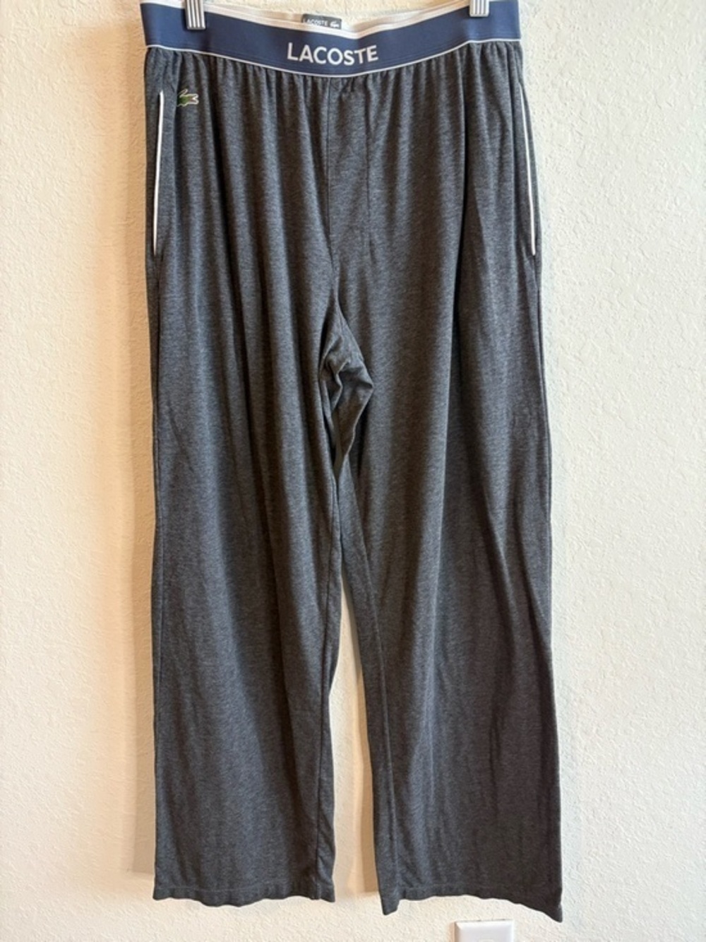 Lacoste Mens Medium Spell Out Croc Logo Wide Leg Sleep Loungewear Pants Gray